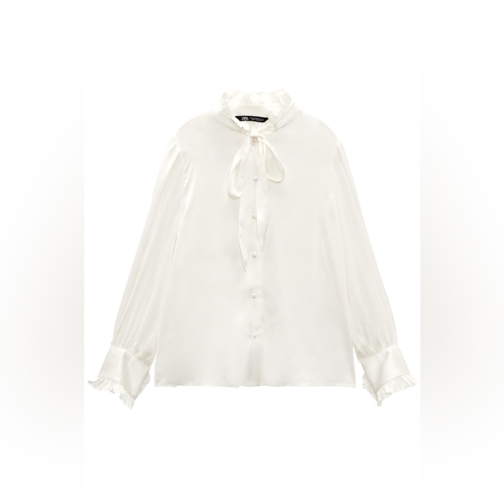 Zara Satin Effect Tie-Neck Blouse